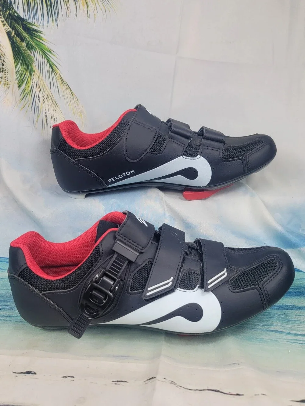 Peloton Men’s Black and Red Road Cycling Shoes with Triple Strap Size 43 9.5-10
